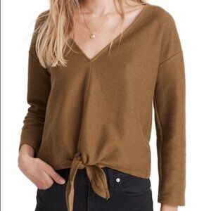 MADEWELL Texture & Thread Tie Front Top In Asparagus XS